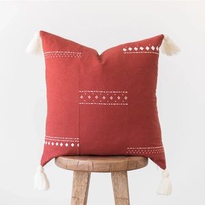 Woven Nook Red and White Pom Pillow cover